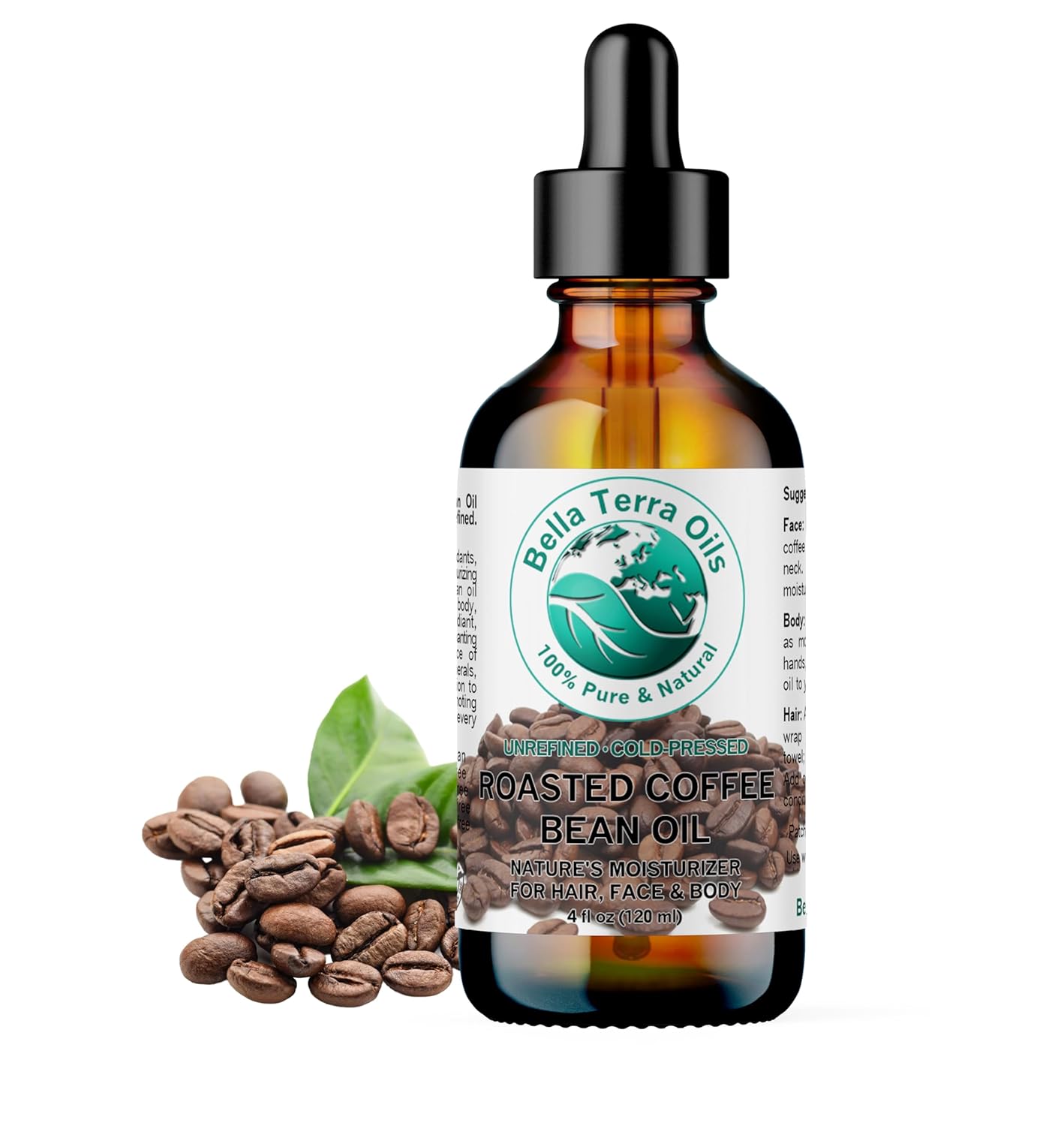 Bella Terra Oils - Roasted Coffee Bean Oil 4 oz - Dive into The Heart of Coffee Extract, Boosted with Essential Fatty Acids, A Luxurious Experience