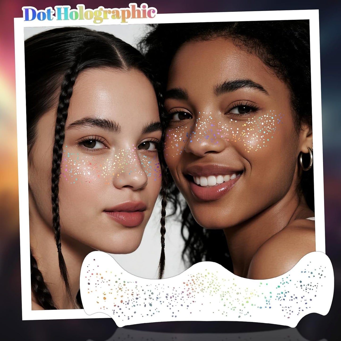 24pcs Glitter Freckles Face Tattoo - Holographic Face Sparkle Freckles Temporary Tattoos for Women Girls, Waterproof & Long Lasting Freckles Makeup Patches for Party, Concerts, Daily Accessories