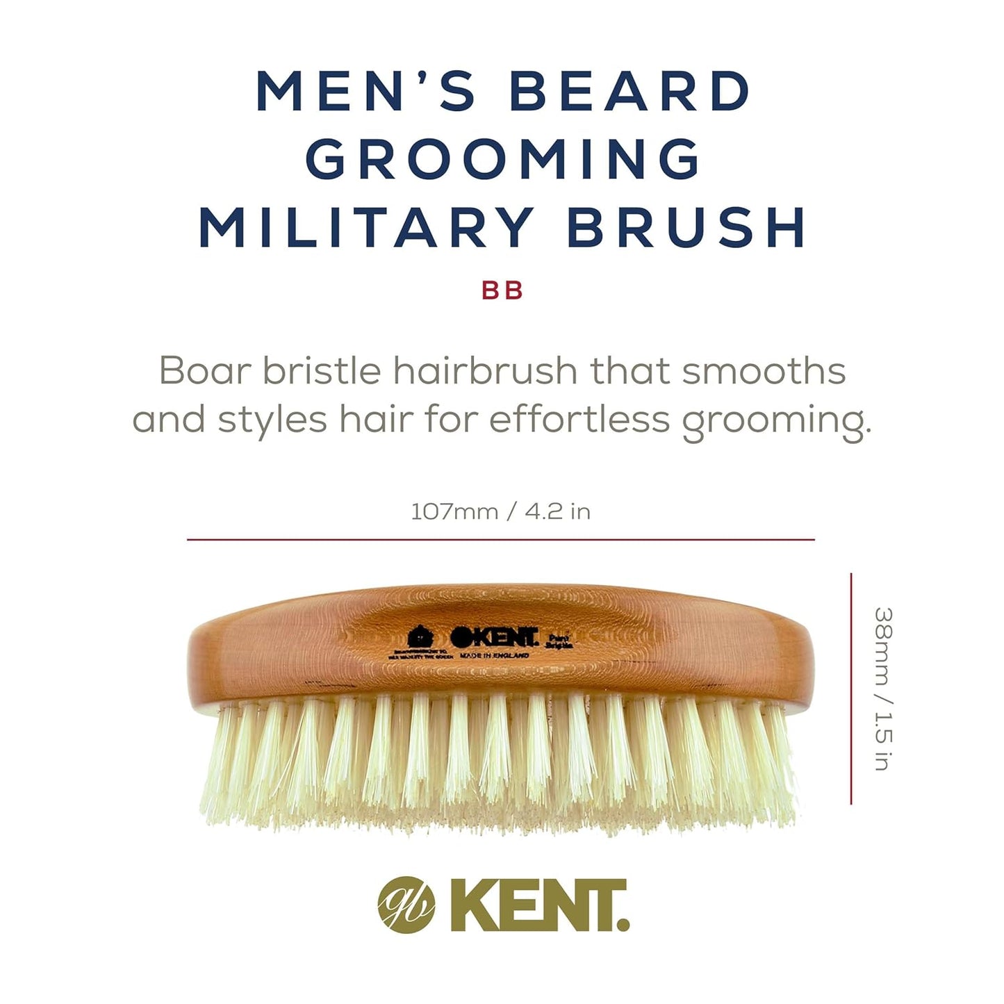 Kent BB Military Wave Hair Brush - 100% Natural Boar Bristle, Scalp Brush for Men's Grooming, Thinning Hair, Mustache and Beard Brush for Men Made in England"
