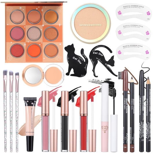 Makeup Kit Set For Teens, Make Up Gift For Women,Includes Eyeshadow Palette, Lip Gloss, Mascara, Eyeliner, Foundation, Concealer, Brushes Set (kit093)