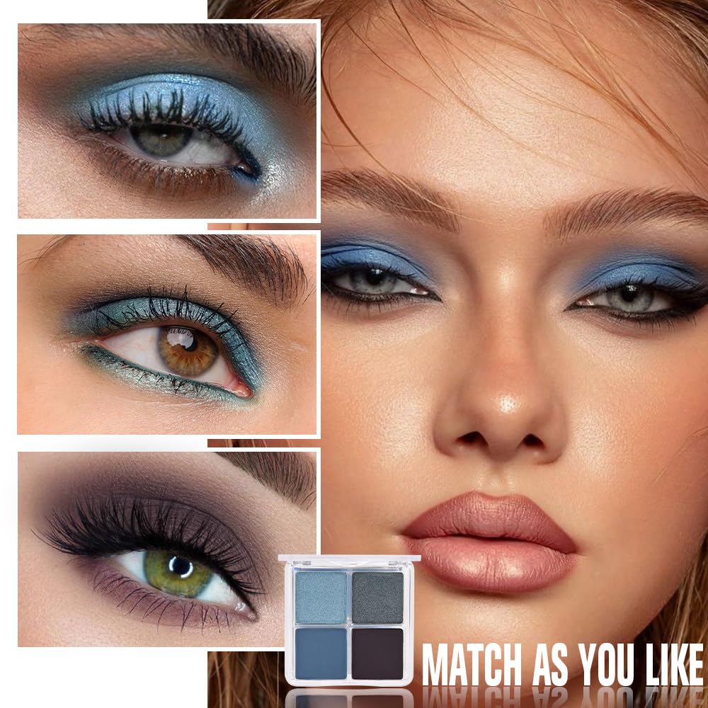 Kaely Powder Eyeshadow Quad, Blue Taupe Matte Glitter Eyeshadow Palette Makeup, Neutral Eye Shadow Palette for Older Women Pigmented Waterproof, sombras para ojos, Blendable, Cruelty-free, 13