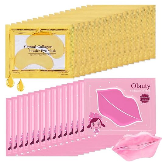 30 Pairs Lip Masks & Eye Masks, 24K Gold Gel Under Eye Patches for Puffy Eyes, Collagen Crystal Lip Mask Moisturizing Nourishing Collagen Lip & Eye Mask Set for Women Men