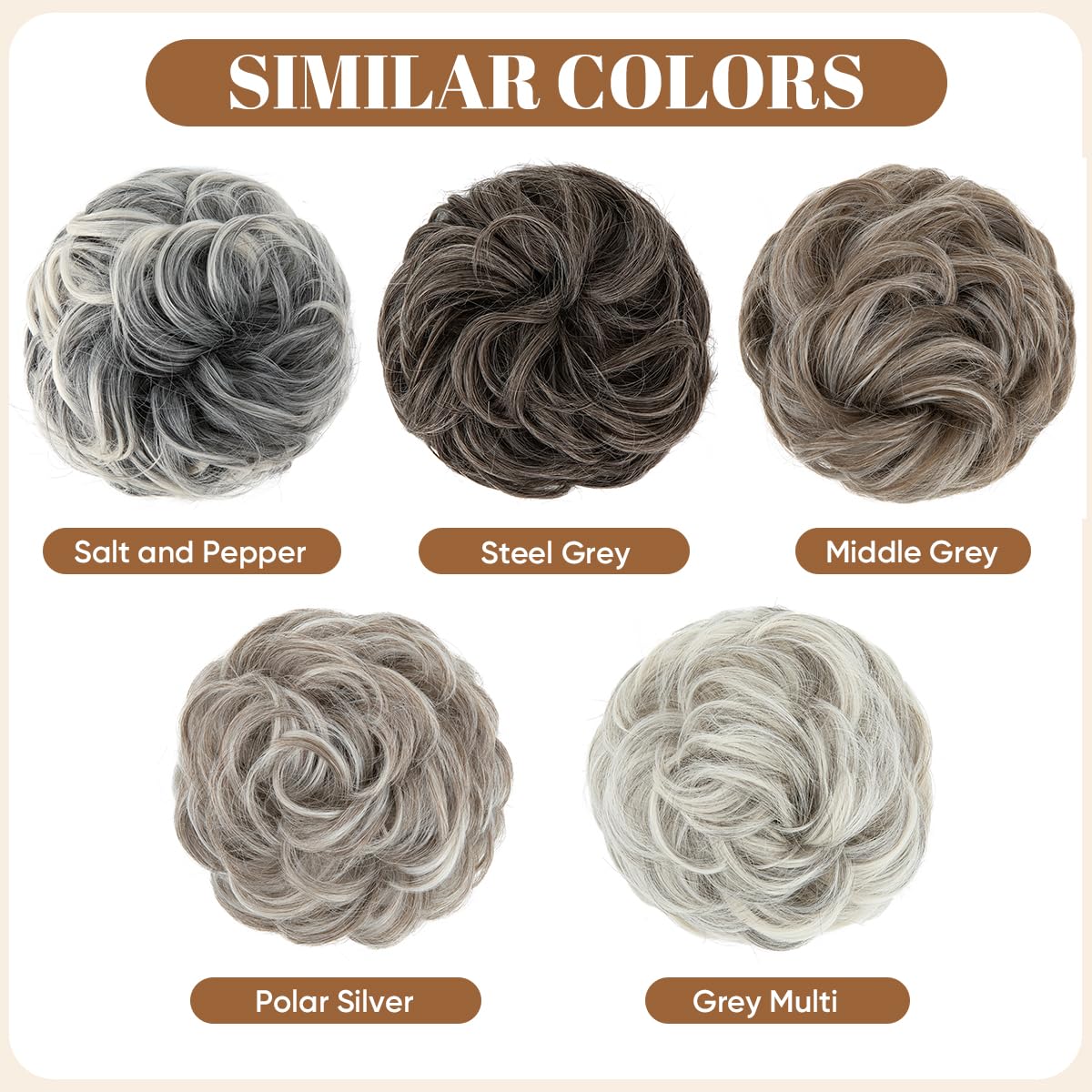 CJL HAIR Large Messy Bun Hair Piece Wavy Curly Scrunchies Synthetic Chignon Ponytail Hair Extensions Thick Updo Hairpieces for Women Polar Silver