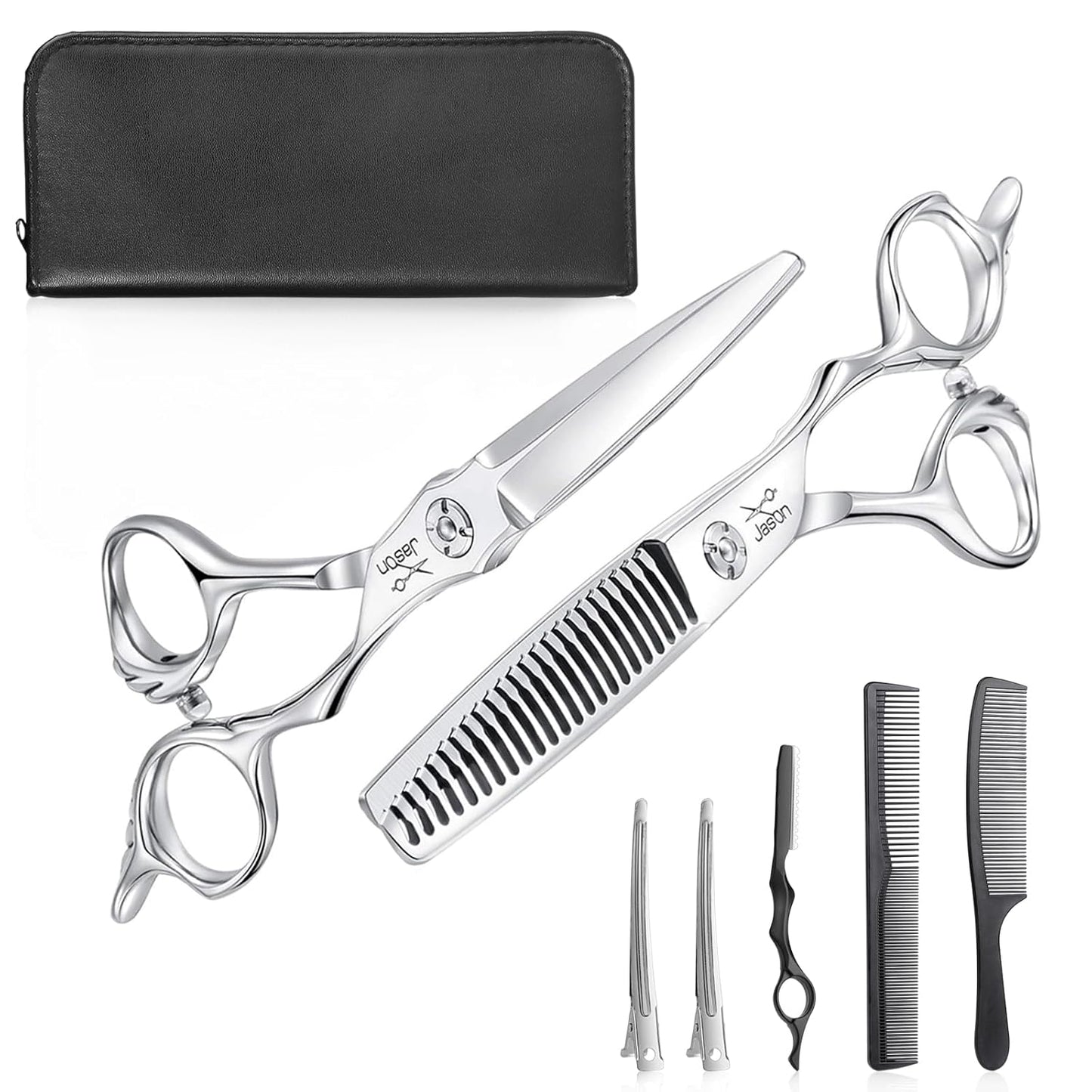 JASON 6" Hair Scissors Set - Hair Shears with Ultimate Sharp Sword Blade, Professional Haircut Scissor Hair Trimming Shear for Barber, Hairdresser, Stylist, Japanese 440C Stainless Steel