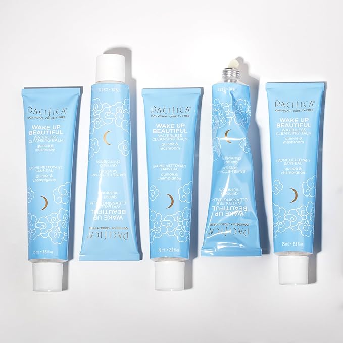 Pacifica Wake Up Beautiful Cleansing Balm & Makeup Remover - 2-in-1 Waterless Face Cleanser for Dry & Sensitive Skin, Hydrating No-Rinse Balm Dissolves Stubborn Makeup, 2.5oz