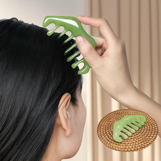 2 Pcs Jade Gua Sha Handheld Massage Comb - Heeta Hair Scalp Massager, Scalp Comb & Head Scratcher - Scalp Massage Tool for Head Caring, Relaxation, Physical Therapy, Acupoint Treatment