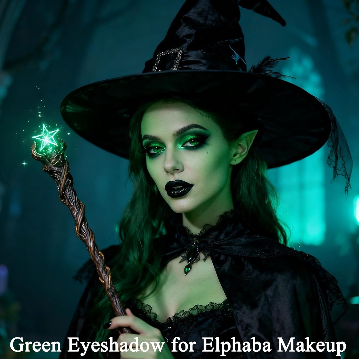 MEICOLY Single Green Eyeshadow Palette with Mirror,Matte Green Eye Shadow for Elphaba Makeup,Pressed Powder Eyeshadow,Matte Shade Eyelid Color Eye Makeup,High Pigment,Long Wear