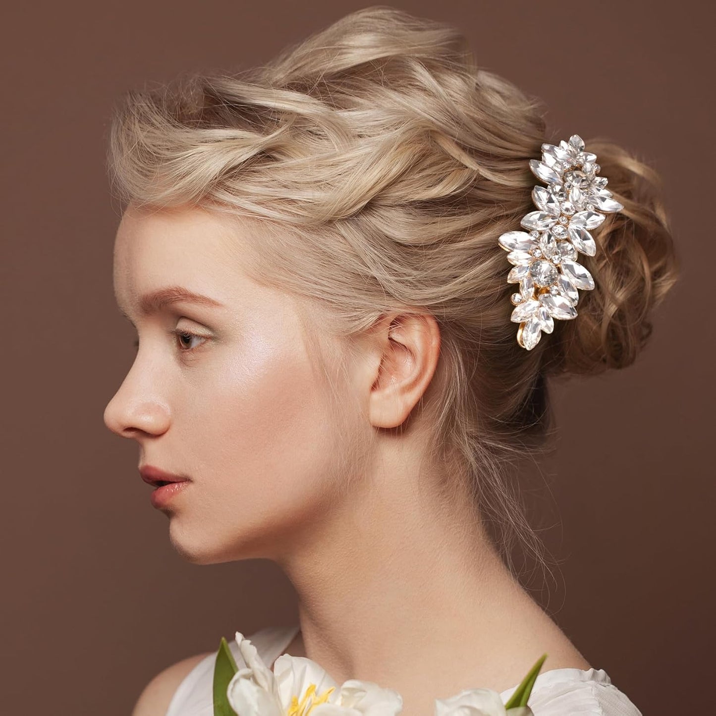 ANCIRS 2 Pcs Rhinestone Hair Clips, Crystal Hair Clip for Wedding, Silver Wedding Hair Pins, Sparkly French Hair Barrettes for Bridal Brides Women Thick Long Hair (Gold+Silver)