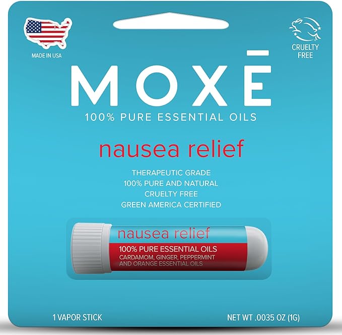 MOXE Nausea Nasal Inhaler Sticks, All Natural Essential Oil Blend, Ginger, Cardamom, Peppermint, Sweet Orange, Upset Stomach, Headaches, Easy-to-Use Portable Aromatherapy, Made in USA, 1 Pack