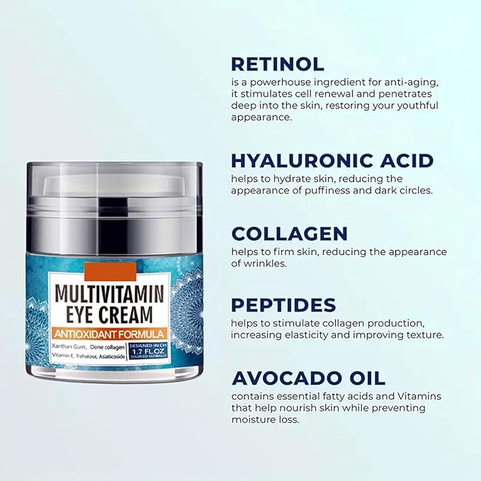 Eye Cream for Women, Multivitamin Eye Cream Under Eye Cream for Dark Circles Anti Aging and Wrinkle Deeply Moisturizing Reduces Bags Puffiness Face Tightening Eye Lift 1.7oz