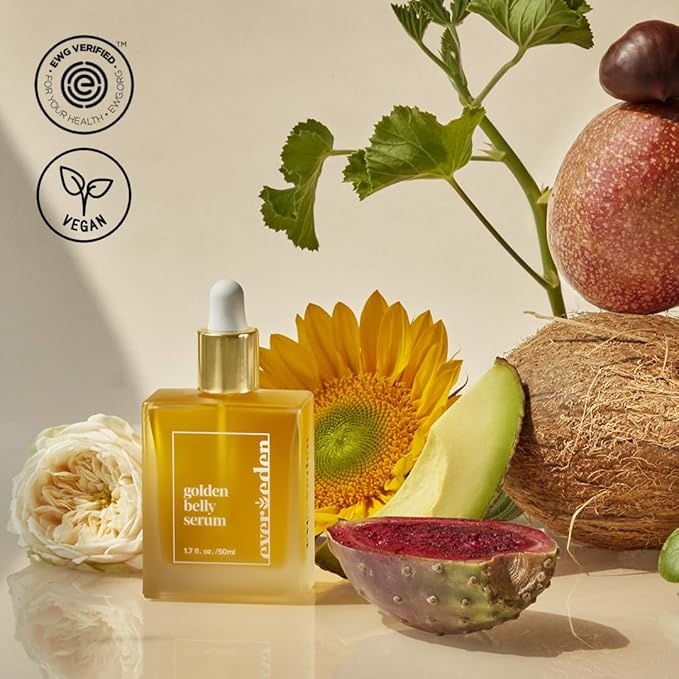 Evereden Golden Belly Serum, 1.7 fl oz. | Clean & Vegan Women's Belly Oil for Pregnancy and Postpartum | Clean Maternity Skincare | Non-Toxic Stretch Mark Oil