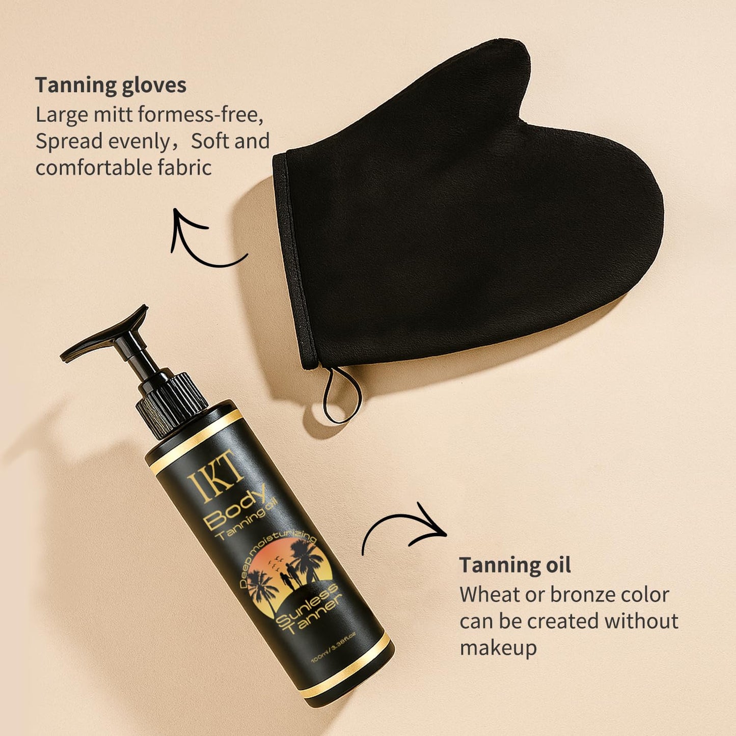 FUNAN Self Tanner Tanning Oil Kit, Deep Moisturizing Sunless Tanner with Application Mitt, Even & Natural Bronzing Self Tan for Face & Body, 3.38 fl oz