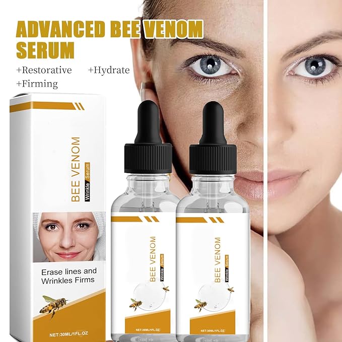 Bee Venom Serum,Bee Venom For Face And Neck With Collagen, Wrinkle Removal And Firming, Moisturizing Lifting Natural Bee Venom For All Skin Types Bee Venom Essential Oil For Men And Women(2 PCS)