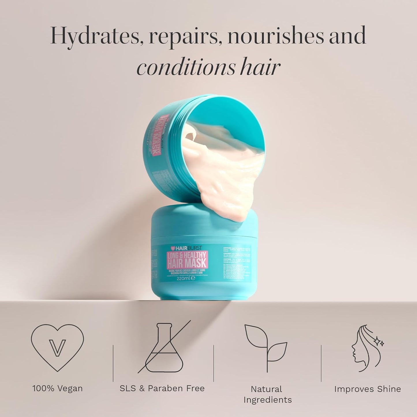 HAIR BURST Hydrating Hair Mask with Avocado Oil, Coconut & Black Oat Extract - Deep Conditioner for Hair Growth, Dry or Damaged Hair - Thickening Nourishing Hair Repair Treatment - 7.4 fl oz