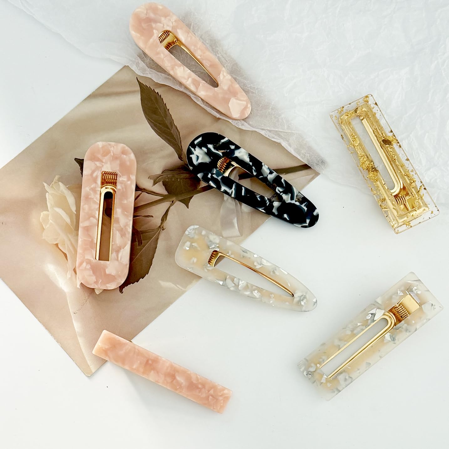 12 Pieces Acrylic Resin Marble Hair Clips Set, Decorative Pearls Hair Barrettes Sweet Decorative Bobby Pins Hairpin Headwear Hair Accessories Headwear for Women and Girls…