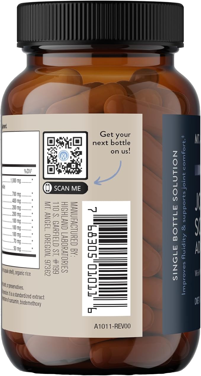 Mt. Angel Vitamins - Joint Solution Advanced, with Curcumin C3 Complex, Glucosamine, Hyaluronic Acid, Bromelain, Collagen Type 2 & MSM, Improves Fluidity & Supports Joint Comfort (60 Capsules)