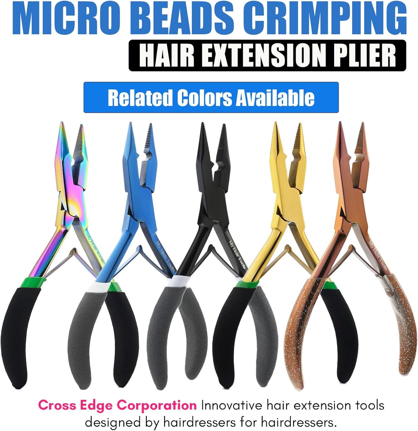 Professional Hair Extension Tools Microlink Bead Remover Plier for Hair Extensions Removal Micro Ring Beads Opener 5.5 Inch Pliers Silver Polish Stainless Steel (Black Gray Foam Applicator)