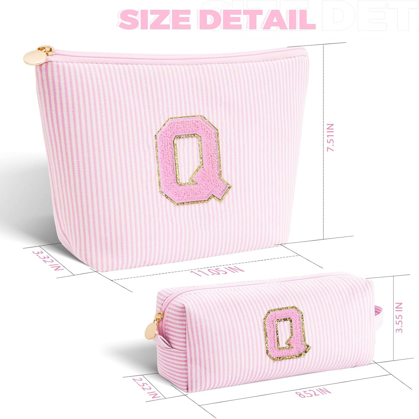 Personalized Makeup Bag for Women Girls - Fashion Cosmetic Bag Trendy Travel Toiletry Bag with Initials Letter - Teen Gifts - Pink,Q
