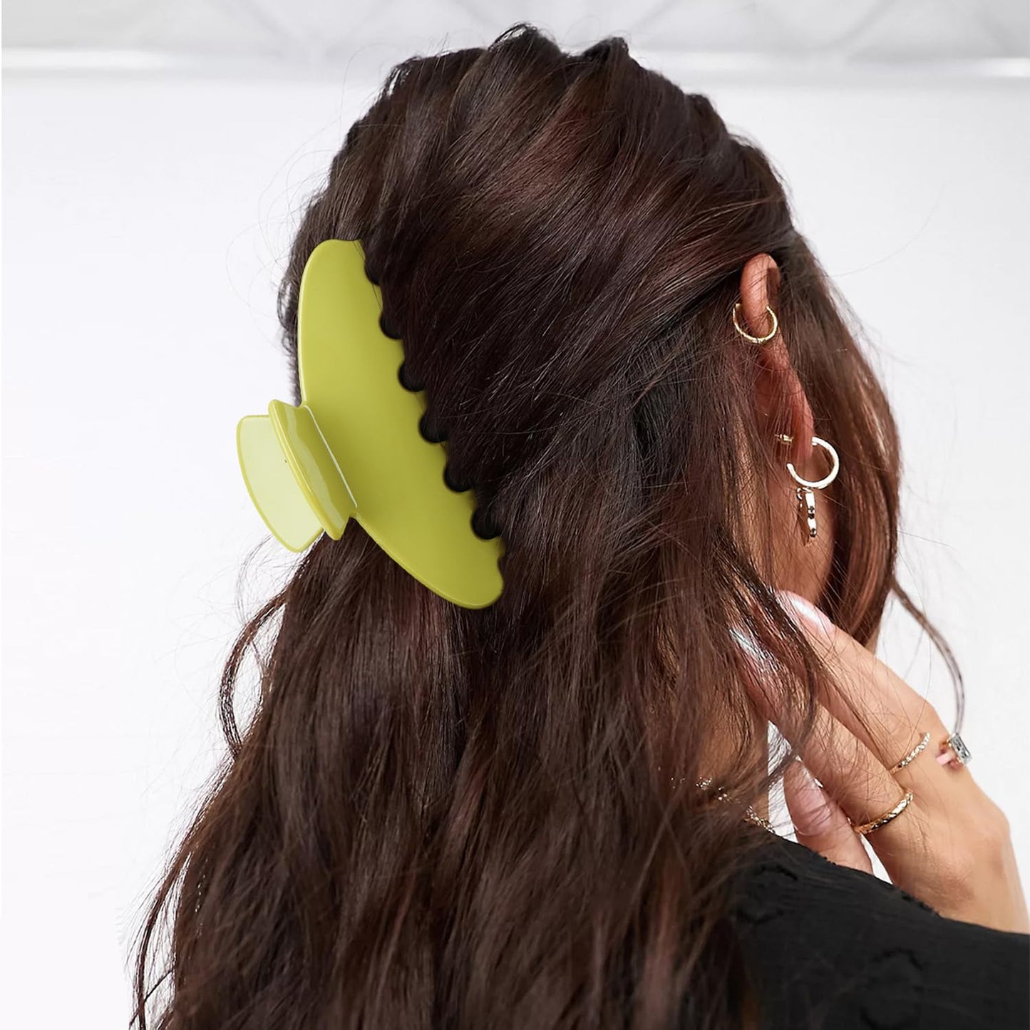 MAORULU Cute Claw Clip for Women – 4'' Large Acetate Hair Clips for Thick Thin Curly Long Hair, Durable Hair Clamps Non-slip Y2K Jaw Clip, Strong Hold, Stylish French Design (Avocado)