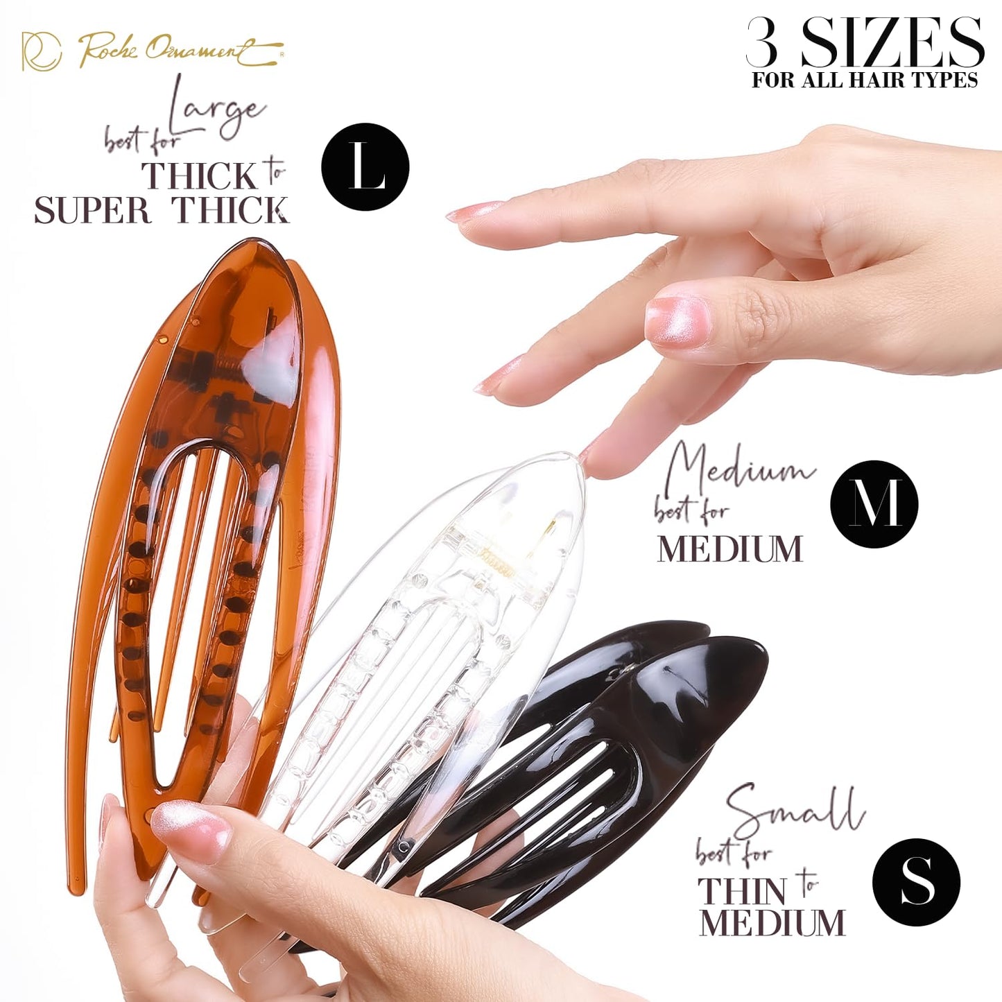 RC ROCHE 6 Pcs Flat Hair Clips Big Claw for Thick Hair French Duckbill Women No Slip Side Slide Curved Alligator Concord Strong Grip Hold Volume Lay Down Clamp, Medium Classic Multicolor