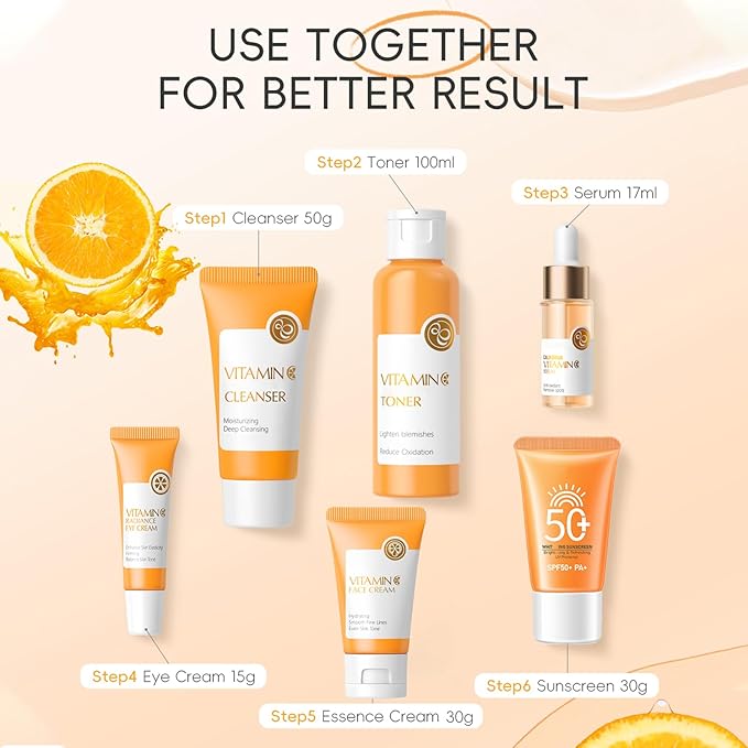 Vitamin C Facial Skin Care Set for Women, 8 In 1 Skincare Gift Set for Teenage Girls, Travel Skincare Set, Hydrating, Smooth