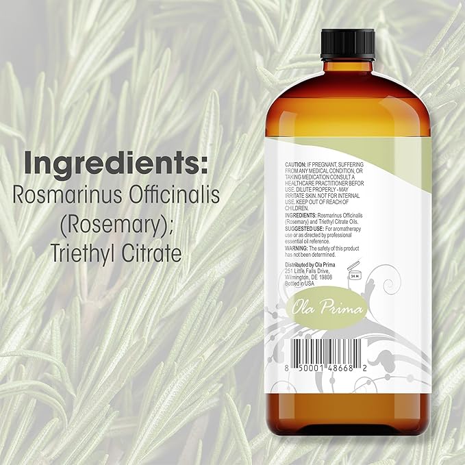 Ola Prima Rosemary Essential Oil (16oz Bulk) for Aromatherapy, Diffuser, Mood Booster – Rosemary Oil for Hair Growth