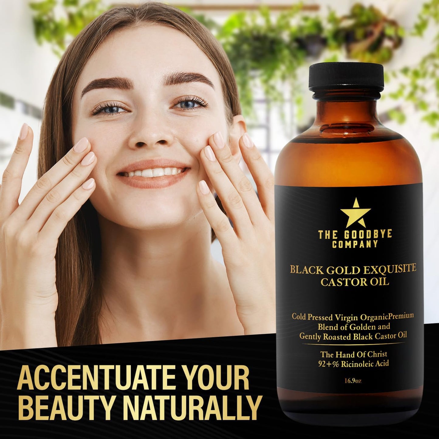 The Goodbye Company 100% Pure Organic Jamaican Black Castor Oil - Premium Cold-Pressed for Hair Growth, Skin Moisturizing, Eyelashes & Eyebrows - 16.9oz