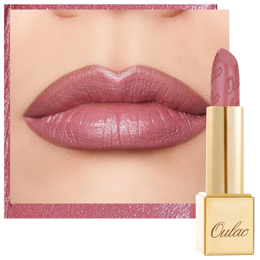 Oulac Matte Mauve Pink Lipstick with Glow Metallic Finish - Vegan Lipstick for Women, Creamy Texture, Hydrating Clean Beauty Formula, High-End Magnetic Hook Design, GM04 Mauve Babe