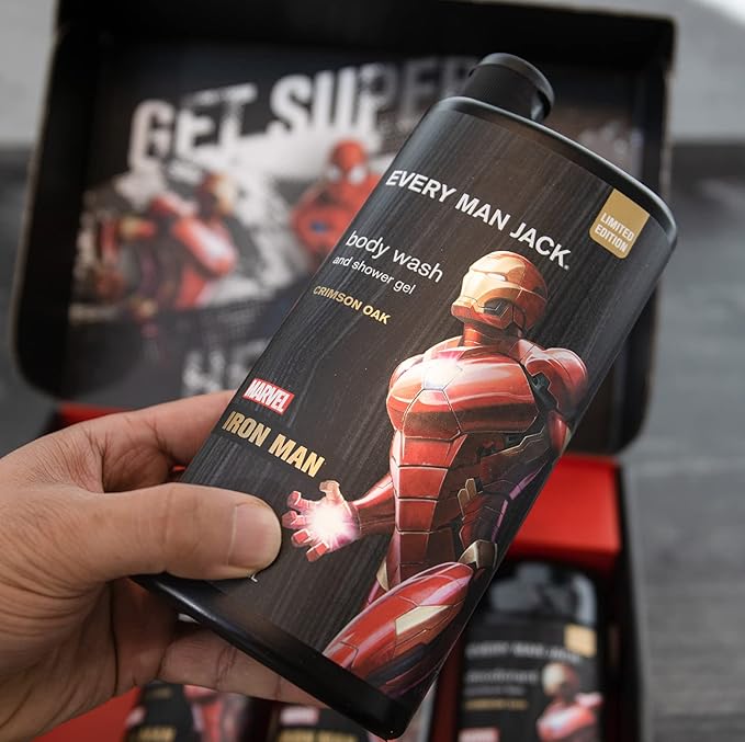 Every Man Jack Iron Man Body Set - Perfect for Every Guy & Marvel-Lover - Bath and Body Marvel Gift Set with Clean Ingredients & Incredible Scents - Includes Body Wash, Shampoo & Deodorant 2-Pack
