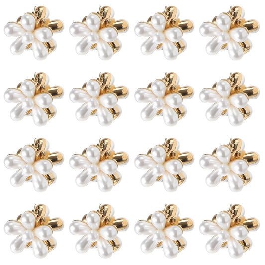 Small Flower Hair Clips for Women 16PCS Cute Mini Pearl Flower Claw Clips for Thin/Thick Curly Hair Non Slip Bangs Pins(16PCS-Style 8)