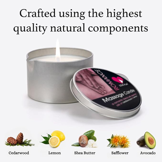 LOVE PLAY Massage Oil Candle for Home SPA - Vegan Moisturizing Body Oil Candle for Pure Relaxation - Hydrating Skin Care Massage Oils with Essential Oils (6.76oz)