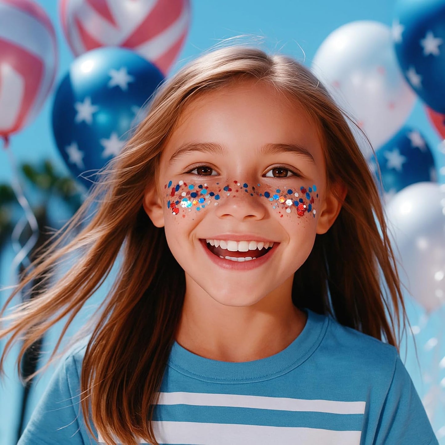 Mysense Patriotic USA Flag Face Hair Glitter for Independence Day Memorial Day Veterans Day, 4th of July Outfits and Accessories for Women Kids, 08# Red White and Blue Glitter Stick, 0.56oz