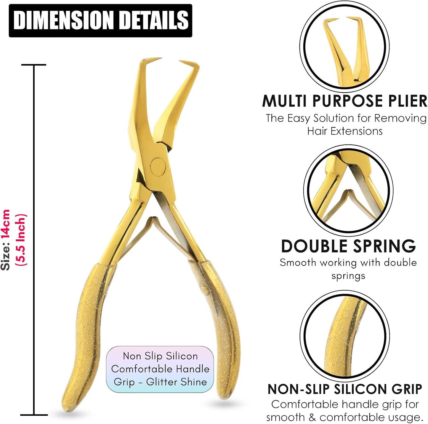 Professional Hair Extension Tools Microlink Bead Remover Plier for Hair Extensions Removal Micro Ring Beads Opener 5.5 Inch Pliers Silver Polish Stainless Steel – Cross Edge Corporation (Gold)
