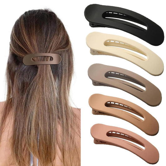 5 PCS Flat Hair Clips, Medium Lay Flat Claw Clips for Women Girls, Stylish Matte Non-slip Hair Claws for Thick Thin Hair(Black&Brown)