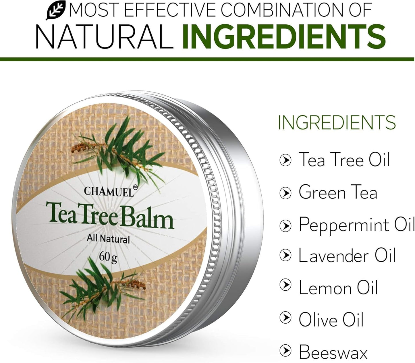 Chamuel Tea Tree Oil Balm - All Natural | Great Cream for Soothing Eczema, Psoriasis, Rashes, Jock Itch, Insect Bites, Folliculitis, Acne, Itches, Cracked Heels, Cuticles, Saddle Sores & more!