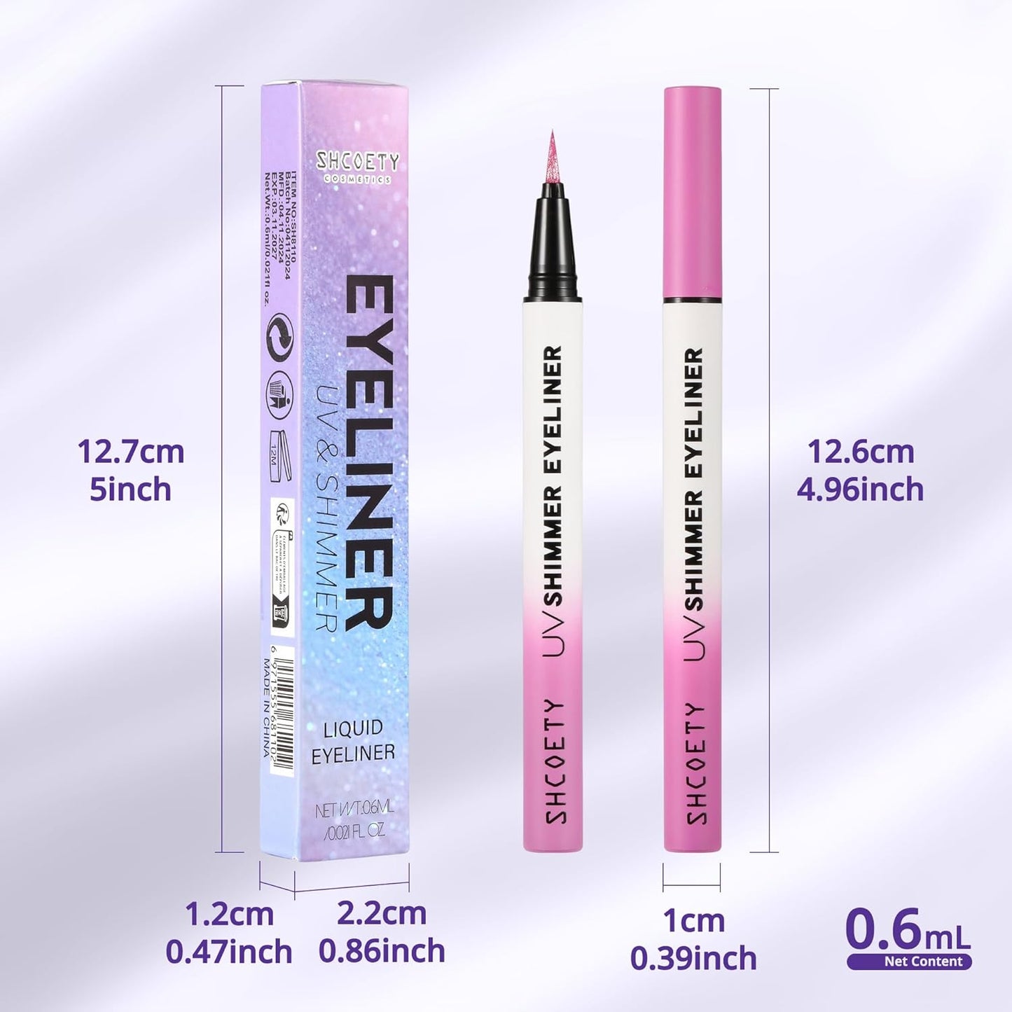 Metallic Neon Liquid Eyeliner, Glitter Neon Colored Eyeliners Pen, High Pigmented, Waterproof Smudge-Proof and Long-Lasting Metallic Eye Makeup for Halloween Christmas,Shimmer Purple