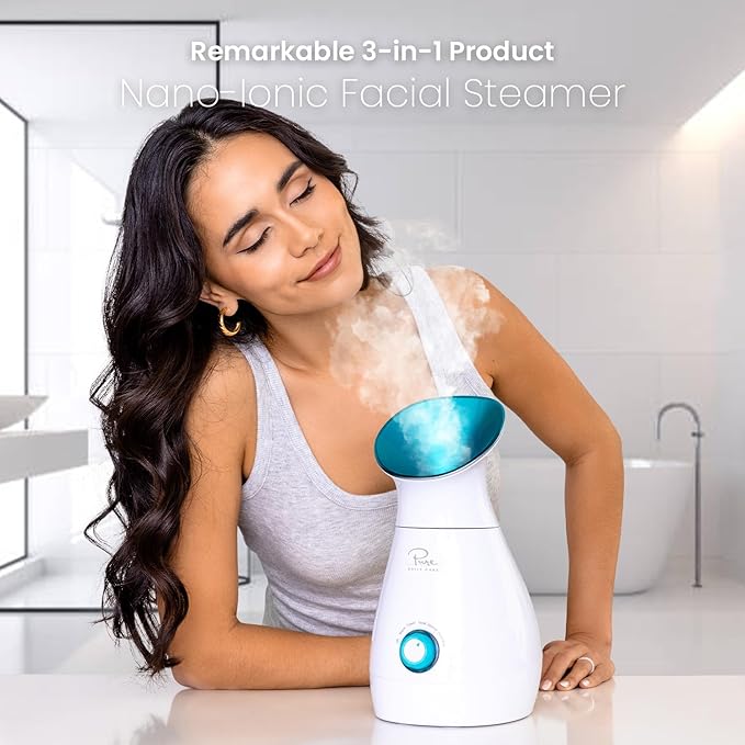 NanoSteamer Large 3-in-1 Nano Ionic Facial Steamer with Precise Temp Control - Humidifier - Unclogs Pores - Blackheads - Spa Quality - Bonus 5 Piece Stainless Steel Skin Kit (Teal)