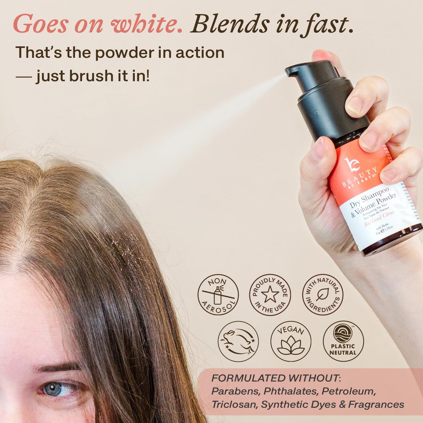 Beauty by Earth Non Aerosol Dry Shampoo Powder - Volumizing Non Toxic with Biotion, Oil-Absorbing Natural Ingredients, Made in USA