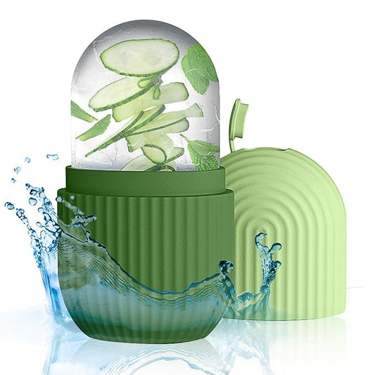 Ice Roller for Face and Eye，Ice Cube Roller Massager for Skin Women Care Tools, Naturally Conditioning De-Puff Eye Bags, Reduce Migraine Pain， Reusable Massage Silicone Ice Mold （Green）