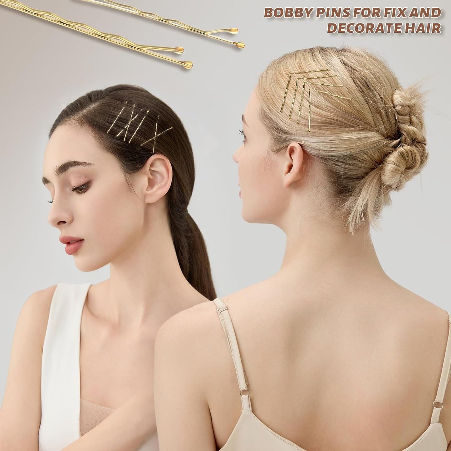 Teenitor 300pcs Blonde Bobby Pins Hair Pins 100 Bobby Pins Blonde Hair,100 Hair Pins for Women 100 Hair Bands Kit, Blonde Bobby Pins for Hair Hair Pins for Buns 2" 2.36" Bobby Pins Blonde 2" 2.75"