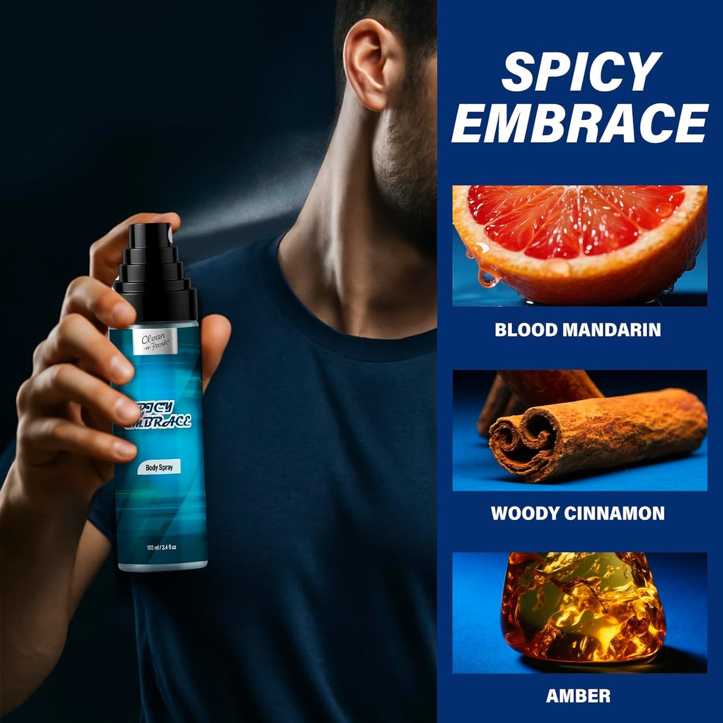 Clean-n-Fresh Body Spray for Men, Pack of 3, Total 10.2 Fl Oz, Mens Body Spray Set