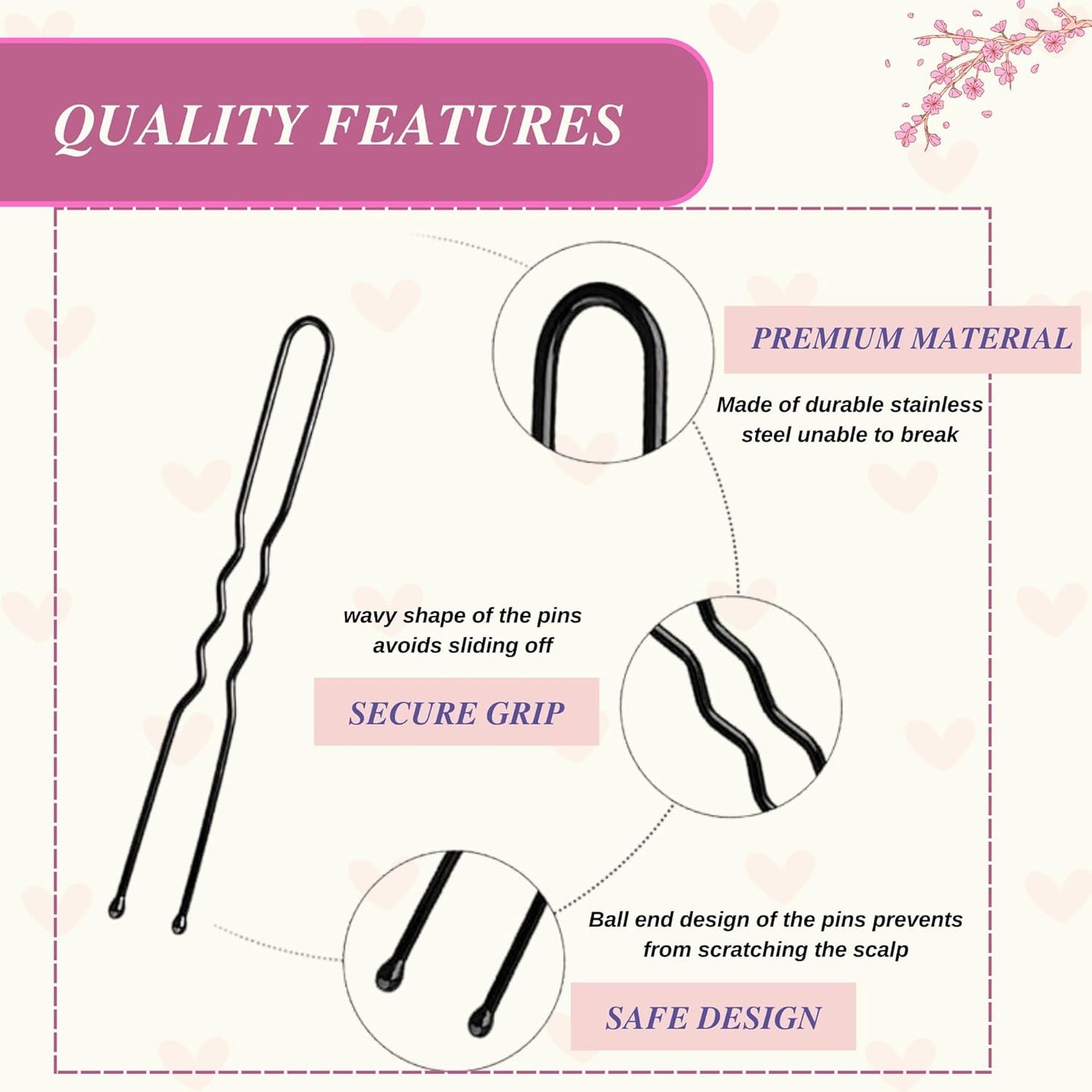 Set of 350 premium U-shaped hair pins, measuring 6cm/2.4 inches, perfect for women, girls, and hairdressers. with a clear storage box and is suitable for all hair types(Black) (350 Pins)
