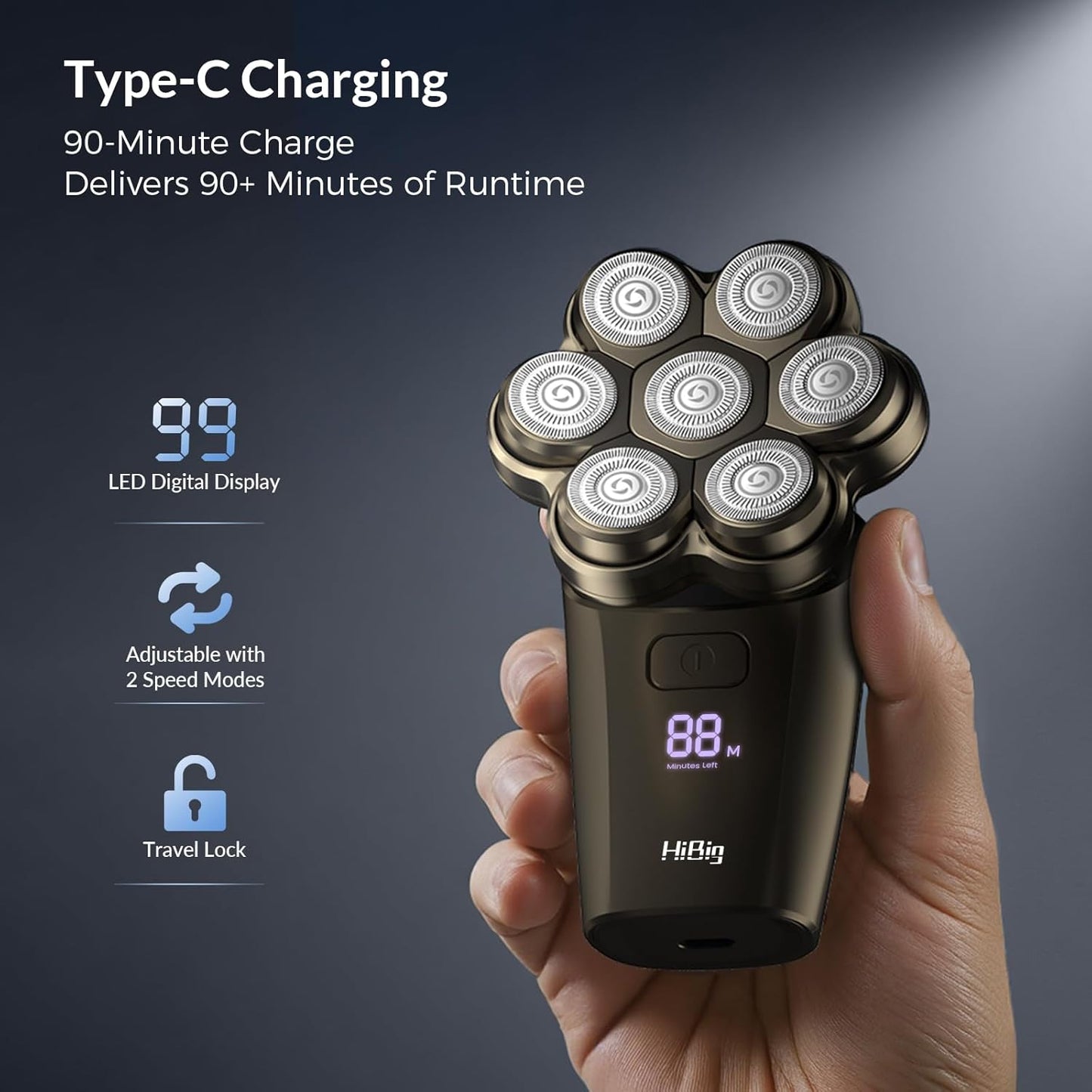 Head Shavers for Bald Men - 7D Arc Magnetic Detachable Electric Razor, Waterproof Wet Dry 5-in-1 Electric Shaving & Grooming Kit, LED Display Rechargeable Head & Body Hair Shaver, Grey