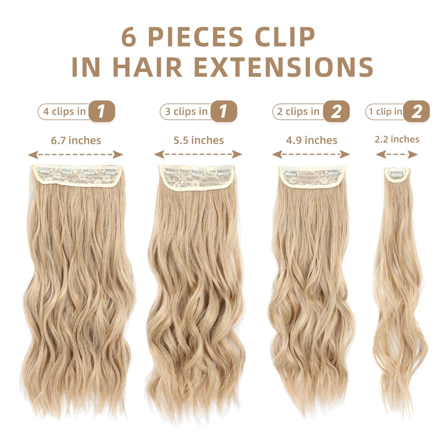 Clip in Hair Extensions, 6 PCS Natural & Blends Well Hair Extensions, Long Wavy Hairpieces(20inch, 6pcs, Light Blonde)