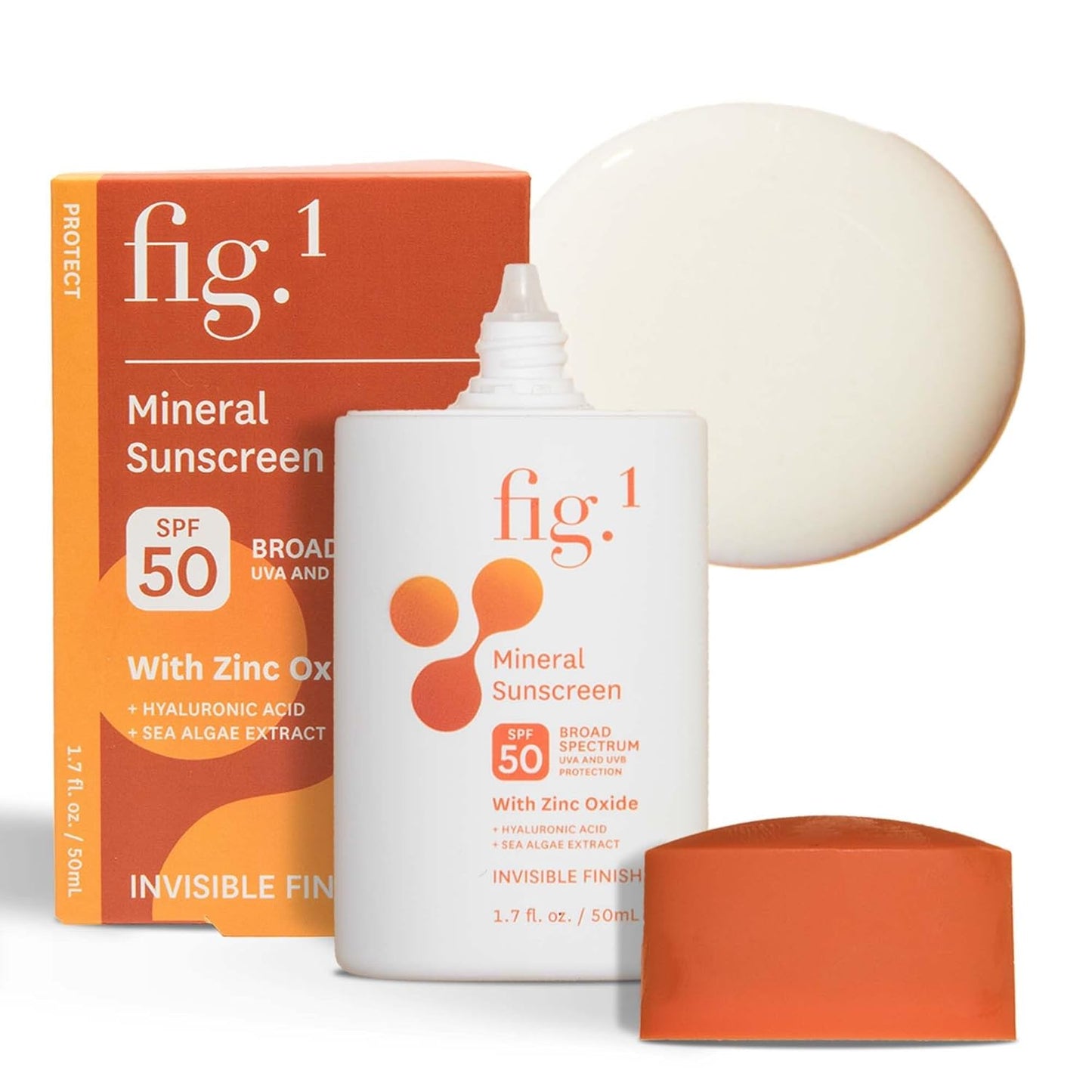 Fig.1 Mineral Sunscreen for Face SPF 50 | Zinc Oxide Face Sunscreen Moisturizer with Hyaluronic Acid & Antioxidant | Broad Spectrum Sun Protection –Fragrance-Free, Lightweight, Invisible Finish, 1.7oz
