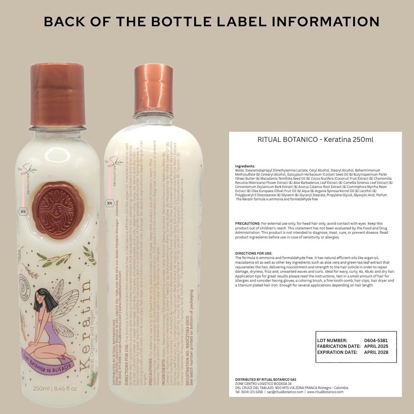 Aftercare for Ritual Botánico Keratina Orgánica | Treatment to Straighten, Repair and Relax Hair | All Natural, Organic & Vegan Ingredients | Product of Colombia| Keratin Medium, 250ml/8.45 Fl Oz)
