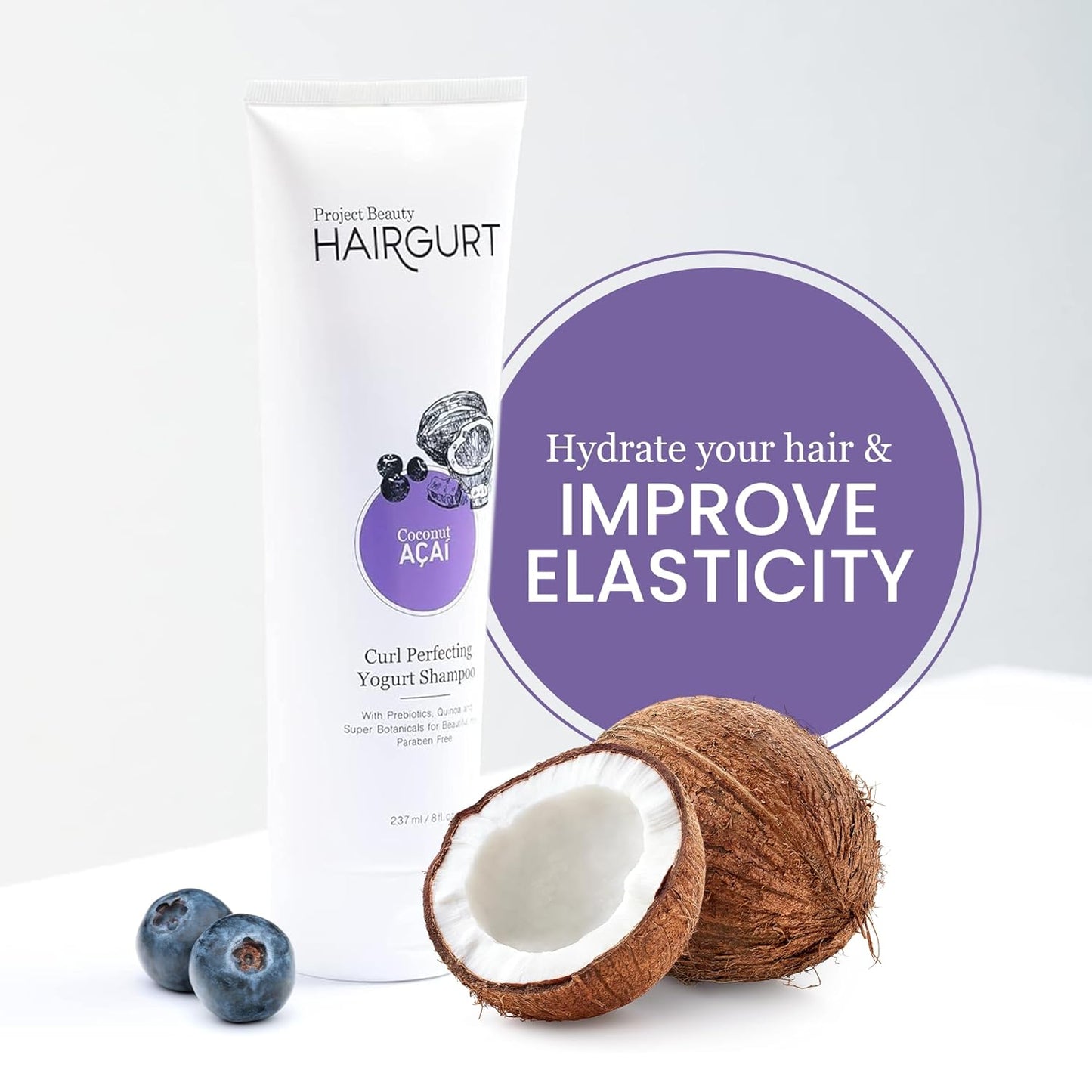 Coconut Acai Curl Perfecting Yogurt Shampoo – Enhances Curly & Wavy Hair – Sulfate-Free, Natural Formula, 8 oz