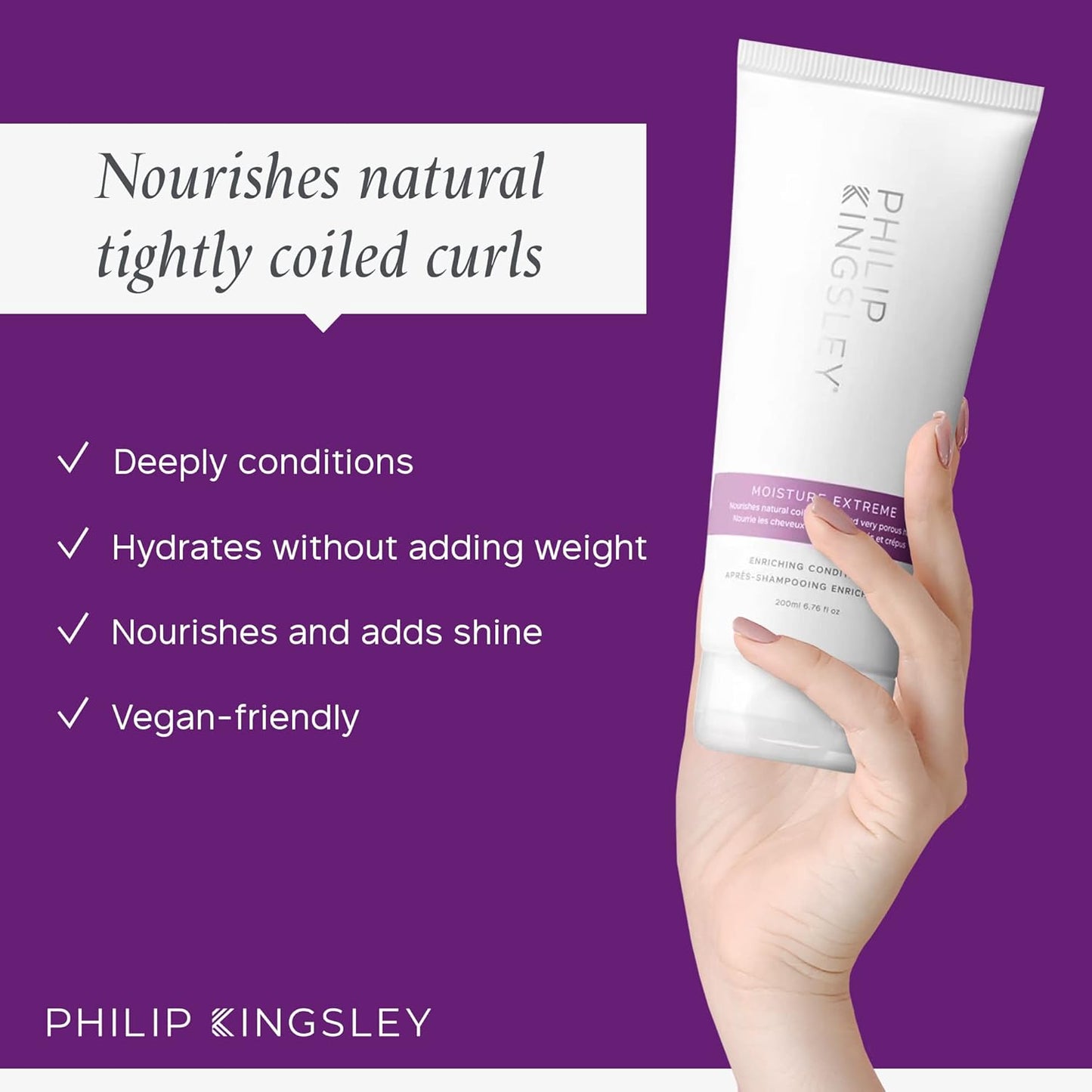 PHILIP KINGSLEY | Moisture Extreme Enriching Conditioner | For Curly, Dry, Damaged Hair | Moisturizes, Hydrates and Adds Shine| Detangles and Controls Frizz, Adds Shine | 6.76oz