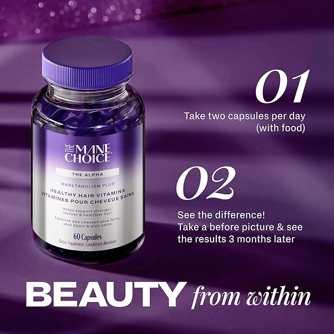 The Mane Choice MANETABOLISM Plus Healthy Hair Growth Vitamins - Supplements for Longer, Thicker, Healthier Hair - Hair Skin & Nails Vitamins for Women & Men (60 Capsules) Packaging May Vary
