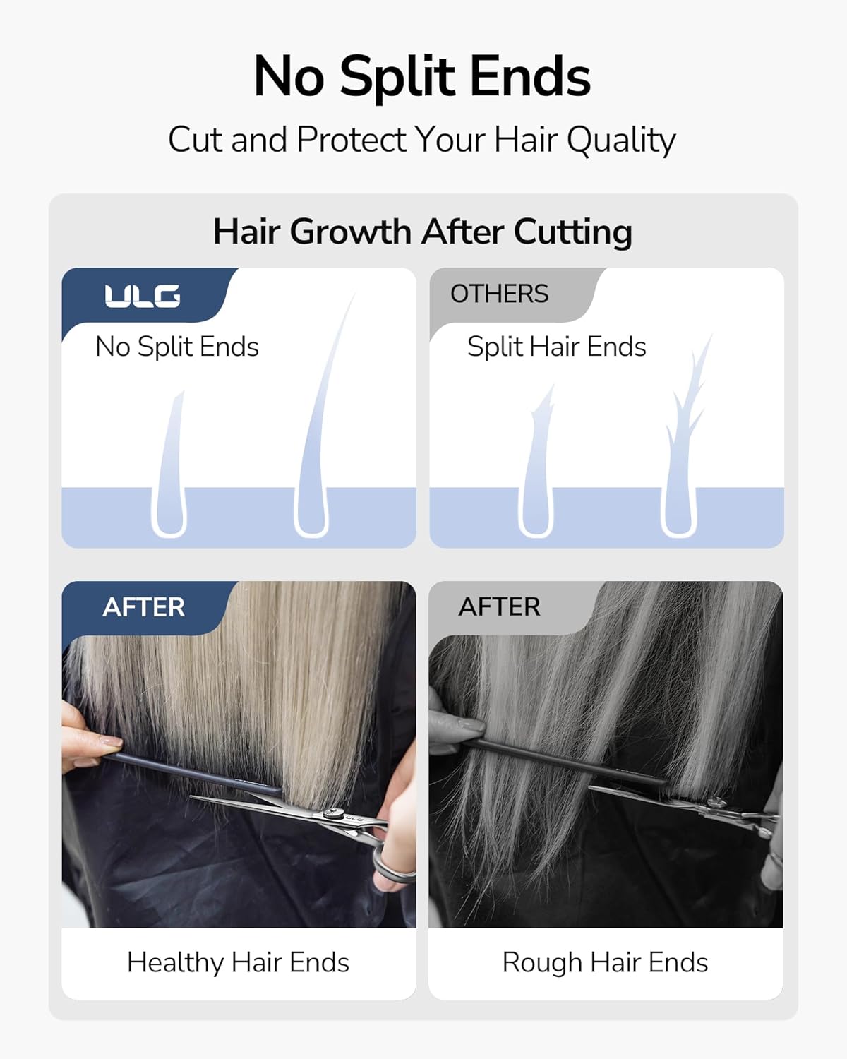 ULG Hair Cutting Scissors Shears Set, 7.5 Inch Professional Barber Thinning Scissor, Hairdressing Texturizing Edge Razor, Comb, Clips, 8 Pcs Stainless Steel Haircut Kit for Salon & Home (Silver)